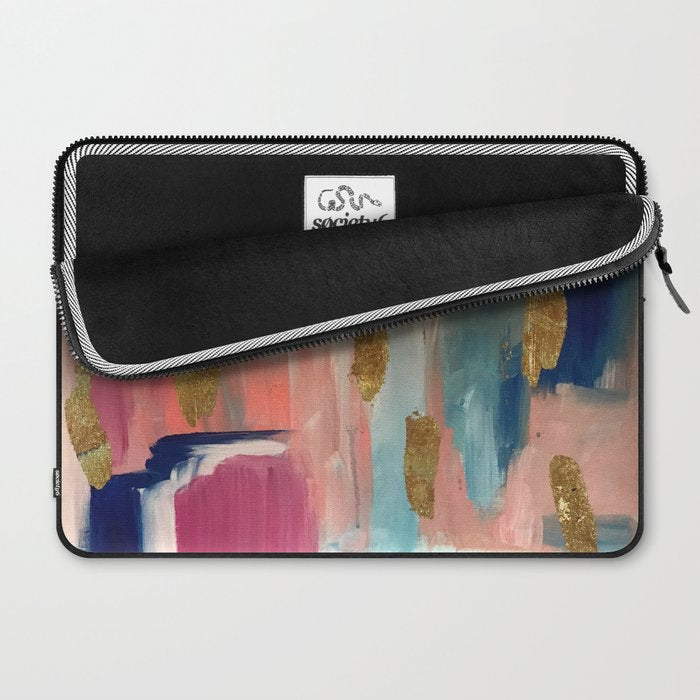 Gold Leaf & Indigo Blue Abstract Laptop Sleeve Gallery Image 2