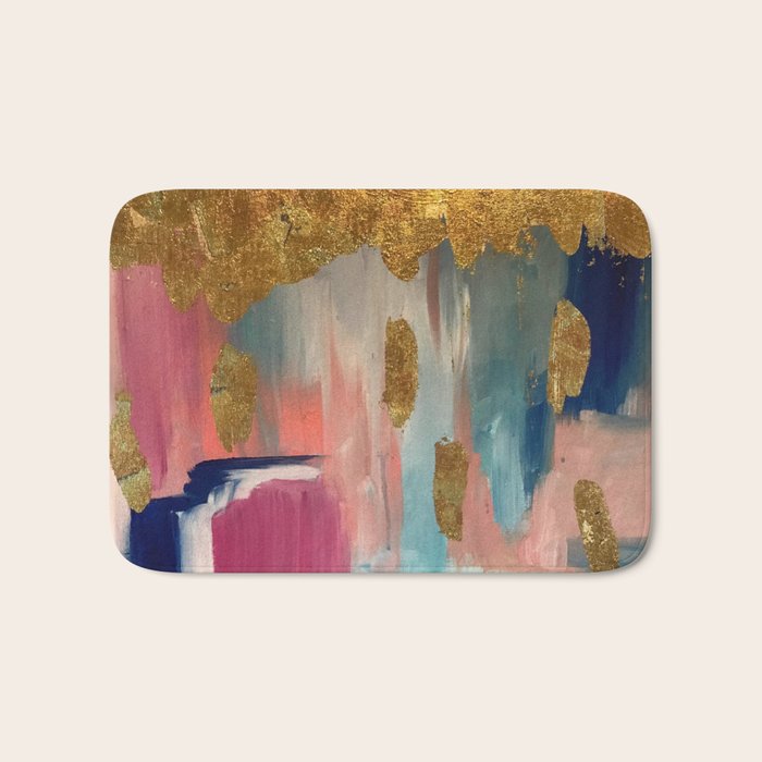 Gold Leaf & Indigo Blue Abstract Bath Mat Gallery Image 1