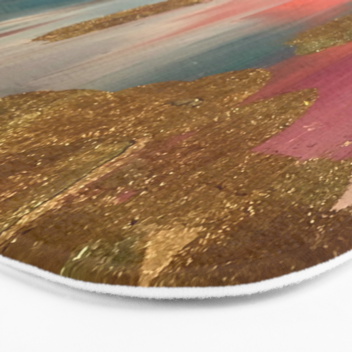 Gold Leaf & Indigo Blue Abstract Bath Mat Gallery Image 3