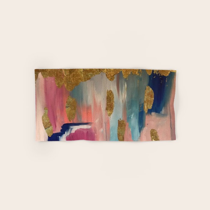 Gold Leaf & Indigo Blue Abstract Bath Towel Gallery Image 1