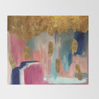 Gold Leaf & Indigo Blue Abstract Throw Blanket Gallery Image 2