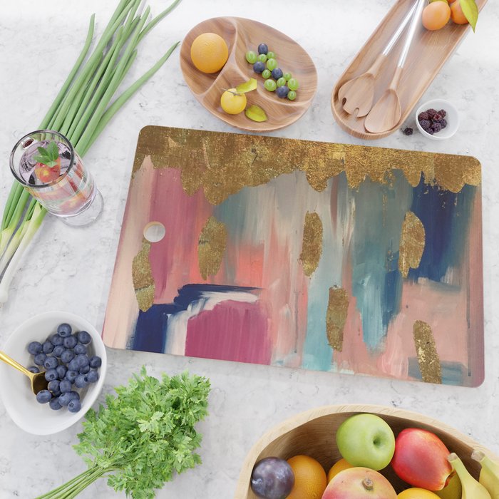 Gold Leaf & Indigo Blue Abstract Cutting Board Gallery Image 2