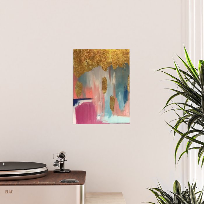 Gold Leaf & Indigo Blue Abstract Poster Gallery Image 2