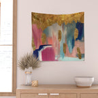 Gold Leaf & Indigo Blue Abstract Wall Tapestry Gallery Image 2