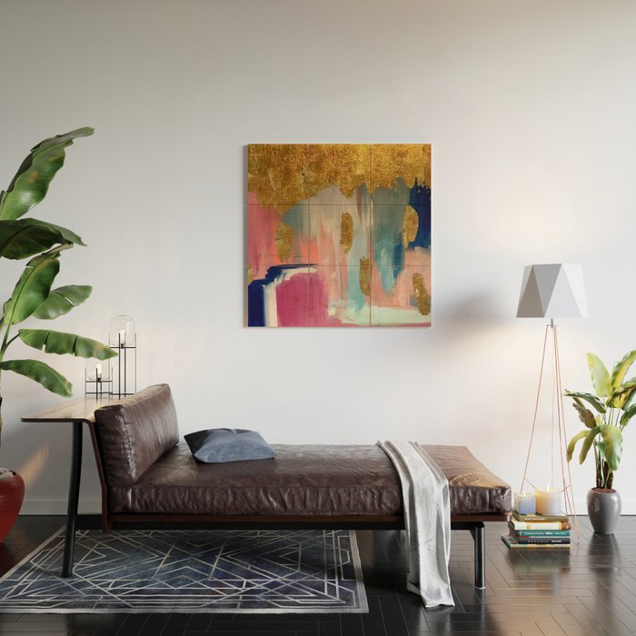 Gold Leaf & Indigo Blue Abstract Wood Wall Art Gallery Image 2