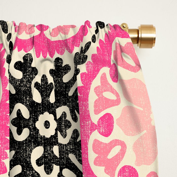 Folk Art Mandala - black, pink, and cream Window Curtain Gallery Image 2