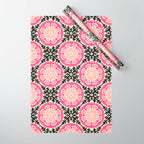 Folk Art Mandala - black, pink, and cream Wrapping Paper Gallery Image 1