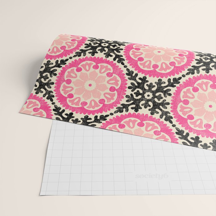 Folk Art Mandala - black, pink, and cream Wrapping Paper Gallery Image 2