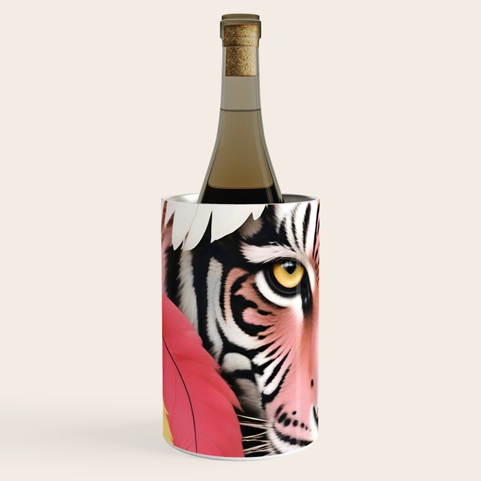 Miss Me? Tiger Portrait, Jungle Pose Tropical Nature Wildlife, Animals Wild Forest Eyes, Close-up Leopard Panther Cheetah Cats Pink Mixed Media Wine Chiller Gallery Image 2