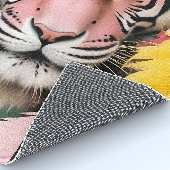 Miss Me? Tiger Portrait, Jungle Pose Tropical Nature Wildlife, Animals Wild Forest Eyes, Close-up Leopard Panther Cheetah Cats Pink Mixed Media Rug Gallery Image 4