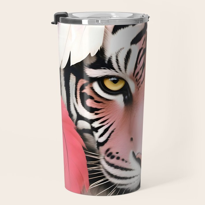 Miss Me? Tiger Portrait, Jungle Pose Tropical Nature Wildlife, Animals Wild Forest Eyes, Close-up Leopard Panther Cheetah Cats Pink Mixed Media Travel Mug Gallery Image 3