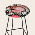 Miss Me? Tiger Portrait, Jungle Pose Tropical Nature Wildlife, Animals Wild Forest Eyes, Close-up Leopard Panther Cheetah Cats Pink Mixed Media Stool Gallery Image 2