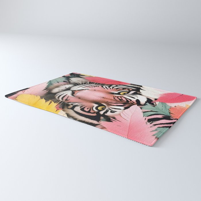 Miss Me? Tiger Portrait, Jungle Pose Tropical Nature Wildlife, Animals Wild Forest Eyes, Close-up Leopard Panther Cheetah Cats Pink Mixed Media Rug Gallery Image 3