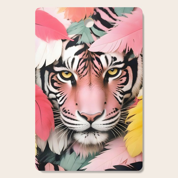 Miss Me? Tiger Portrait, Jungle Pose Tropical Nature Wildlife, Animals Wild Forest Eyes, Close-up Leopard Panther Cheetah Cats Pink Mixed Media Cutting Board Gallery Image 1