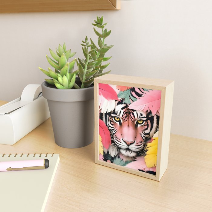 Miss Me? Tiger Portrait, Jungle Pose Tropical Nature Wildlife, Animals Wild Forest Eyes, Close-up Leopard Panther Cheetah Cats Pink Mixed Media Mini Art Print Gallery Image 2