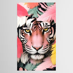 Miss Me? Tiger Portrait, Jungle Pose Tropical Nature Wildlife, Animals Wild Forest Eyes, Close-up Leopard Panther Cheetah Cats Pink Mixed Media Tablecloth Gallery Image 2