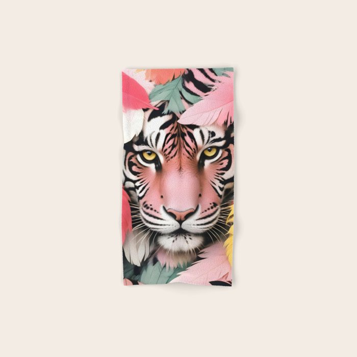 Miss Me? Tiger Portrait, Jungle Pose Tropical Nature Wildlife, Animals Wild Forest Eyes, Close-up Leopard Panther Cheetah Cats Pink Mixed Media Bath Towel Gallery Image 1