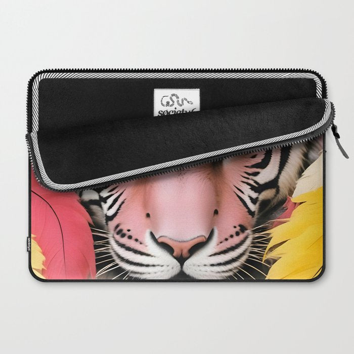 Miss Me? Tiger Portrait, Jungle Pose Tropical Nature Wildlife, Animals Wild Forest Eyes, Close-up Leopard Panther Cheetah Cats Pink Mixed Media Laptop Sleeve Gallery Image 2