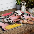 Miss Me? Tiger Portrait, Jungle Pose Tropical Nature Wildlife, Animals Wild Forest Eyes, Close-up Leopard Panther Cheetah Cats Pink Mixed Media Outdoor Rug Gallery Image 2