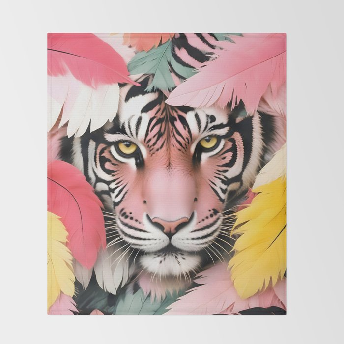 Miss Me? Tiger Portrait, Jungle Pose Tropical Nature Wildlife, Animals Wild Forest Eyes, Close-up Leopard Panther Cheetah Cats Pink Mixed Media Throw Blanket Gallery Image 2