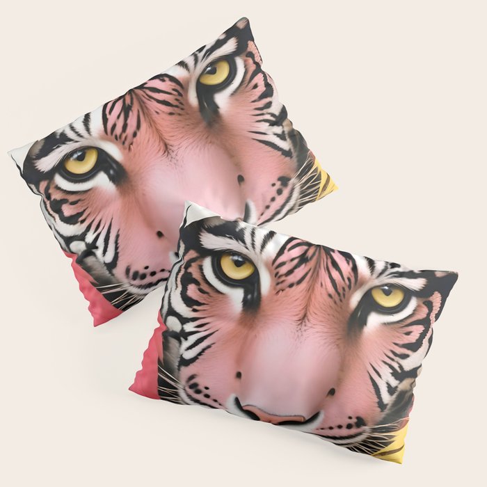 Miss Me? Tiger Portrait, Jungle Pose Tropical Nature Wildlife, Animals Wild Forest Eyes, Close-up Leopard Panther Cheetah Cats Pink Mixed Media Pillow Sham Gallery Image 3