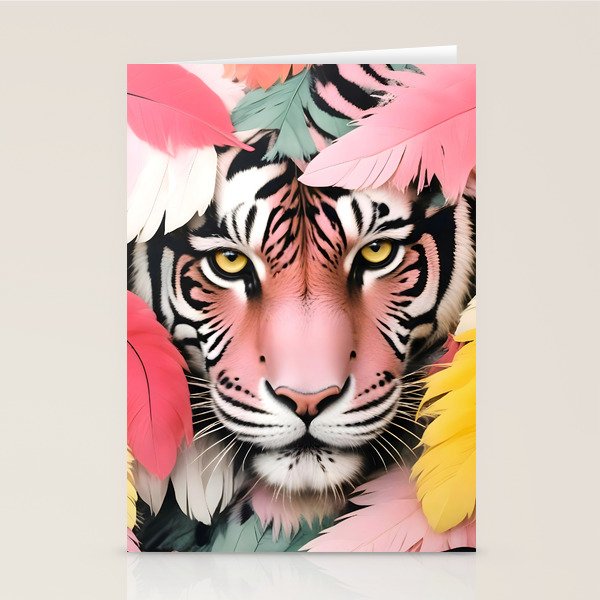 Miss Me? Tiger Portrait, Jungle Pose Tropical Nature Wildlife, Animals Wild Forest Eyes, Close-up Leopard Panther Cheetah Cats Pink Mixed Media Stationery Card Gallery Image 2
