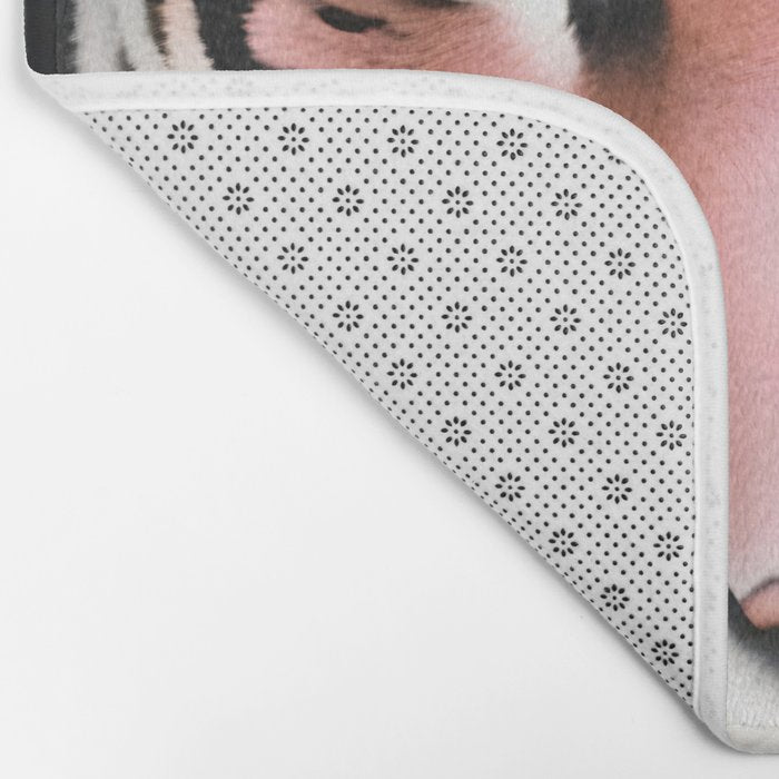 Miss Me? Tiger Portrait, Jungle Pose Tropical Nature Wildlife, Animals Wild Forest Eyes, Close-up Leopard Panther Cheetah Cats Pink Mixed Media Bath Mat Gallery Image 2