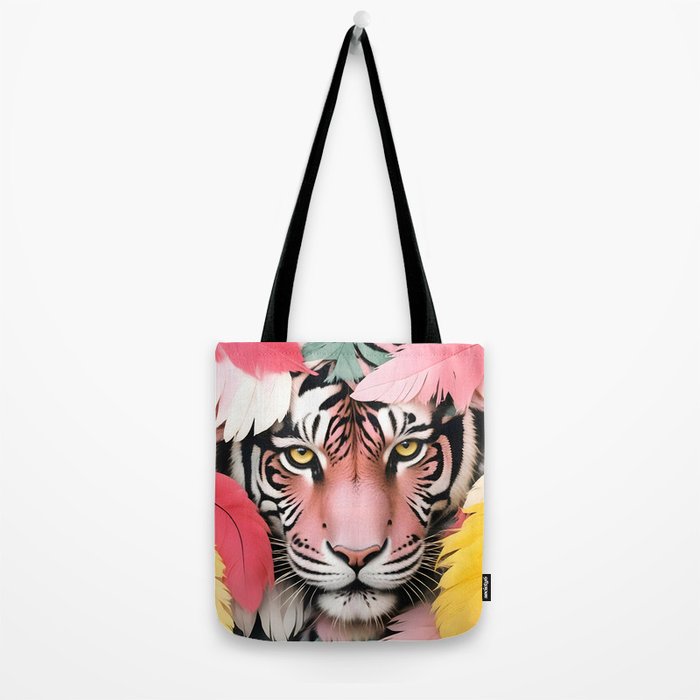 Miss Me? Tiger Portrait, Jungle Pose Tropical Nature Wildlife, Animals Wild Forest Eyes, Close-up Leopard Panther Cheetah Cats Pink Mixed Media Tote Bag Gallery Image 2