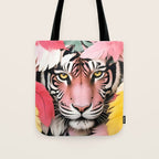 Miss Me? Tiger Portrait, Jungle Pose Tropical Nature Wildlife, Animals Wild Forest Eyes, Close-up Leopard Panther Cheetah Cats Pink Mixed Media Tote Bag Gallery Image 1