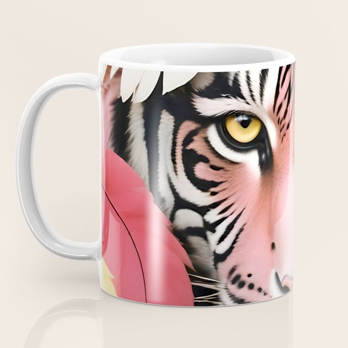 Miss Me? Tiger Portrait, Jungle Pose Tropical Nature Wildlife, Animals Wild Forest Eyes, Close-up Leopard Panther Cheetah Cats Pink Mixed Media Coffee Mug Gallery Image 3