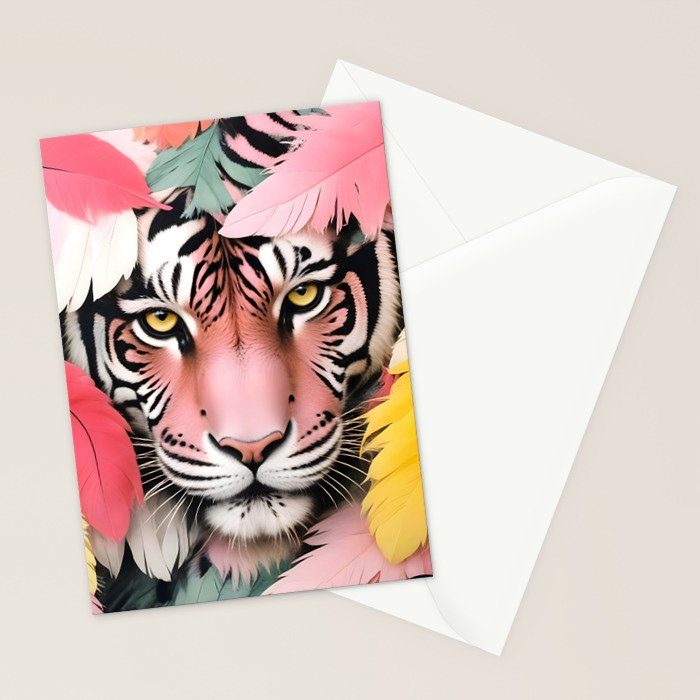 Miss Me? Tiger Portrait, Jungle Pose Tropical Nature Wildlife, Animals Wild Forest Eyes, Close-up Leopard Panther Cheetah Cats Pink Mixed Media Stationery Card Gallery Image 2