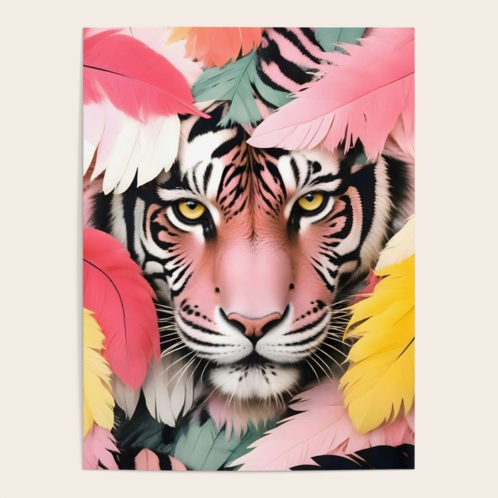 Miss Me? Tiger Portrait, Jungle Pose Tropical Nature Wildlife, Animals Wild Forest Eyes, Close-up Leopard Panther Cheetah Cats Pink Mixed Media Poster Gallery Image 1