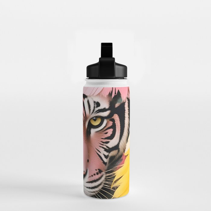 Miss Me? Tiger Portrait, Jungle Pose Tropical Nature Wildlife, Animals Wild Forest Eyes, Close-up Leopard Panther Cheetah Cats Pink Mixed Media Water Bottle Gallery Image 2