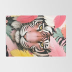 Miss Me? Tiger Portrait, Jungle Pose Tropical Nature Wildlife, Animals Wild Forest Eyes, Close-up Leopard Panther Cheetah Cats Pink Mixed Media Rug Gallery Image 2
