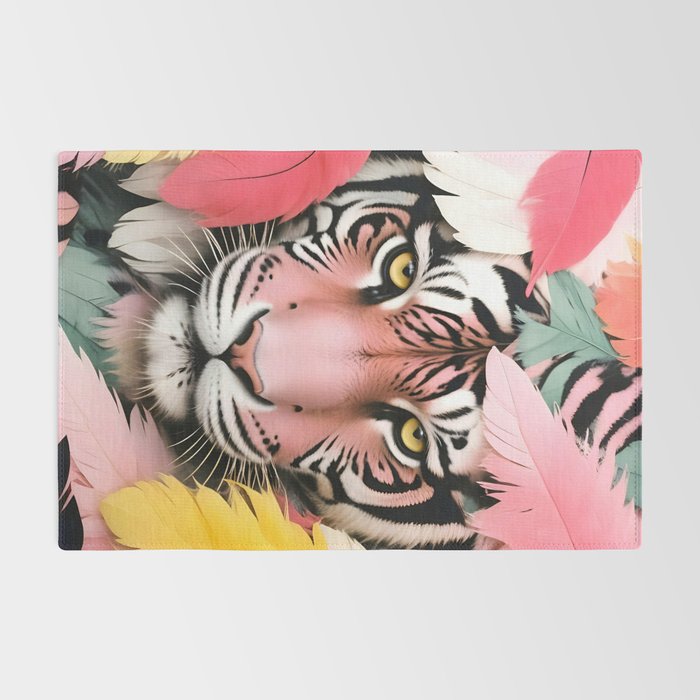 Miss Me? Tiger Portrait, Jungle Pose Tropical Nature Wildlife, Animals Wild Forest Eyes, Close-up Leopard Panther Cheetah Cats Pink Mixed Media Rug Gallery Image 2