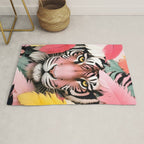 Miss Me? Tiger Portrait, Jungle Pose Tropical Nature Wildlife, Animals Wild Forest Eyes, Close-up Leopard Panther Cheetah Cats Pink Mixed Media Rug Gallery Image 1
