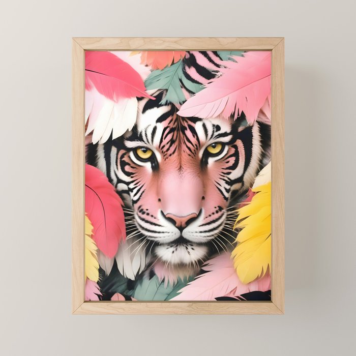 Miss Me? Tiger Portrait, Jungle Pose Tropical Nature Wildlife, Animals Wild Forest Eyes, Close-up Leopard Panther Cheetah Cats Pink Mixed Media Mini Art Print Gallery Image 1