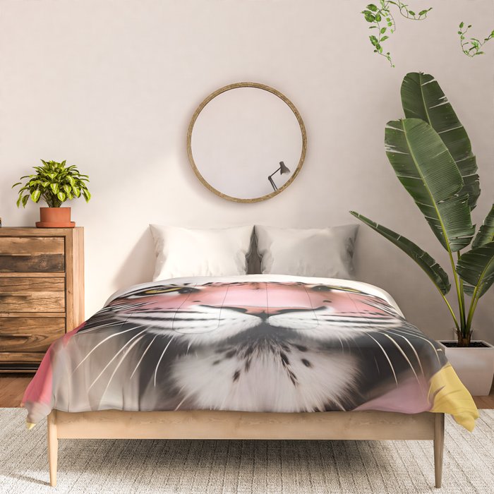 Miss Me? Tiger Portrait, Jungle Pose Tropical Nature Wildlife, Animals Wild Forest Eyes, Close-up Leopard Panther Cheetah Cats Pink Mixed Media Comforter Gallery Image 3