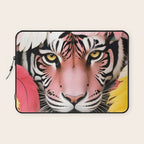 Miss Me? Tiger Portrait, Jungle Pose Tropical Nature Wildlife, Animals Wild Forest Eyes, Close-up Leopard Panther Cheetah Cats Pink Mixed Media Laptop Sleeve Gallery Image 1