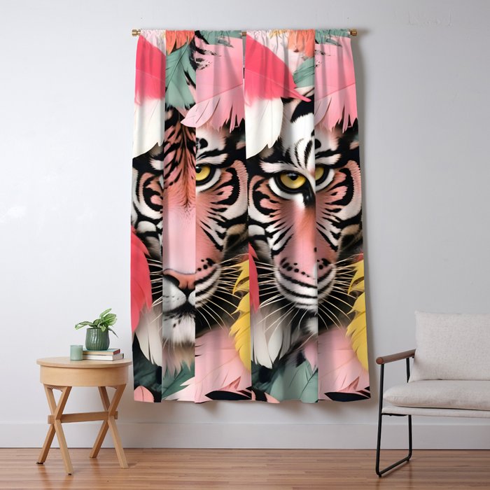 Miss Me? Tiger Portrait, Jungle Pose Tropical Nature Wildlife, Animals Wild Forest Eyes, Close-up Leopard Panther Cheetah Cats Pink Mixed Media Window Curtain Gallery Image 5