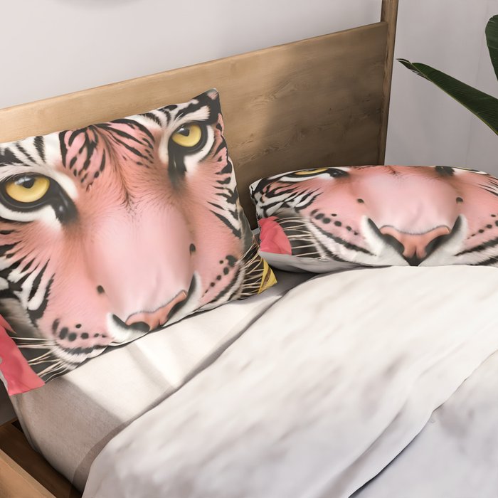 Miss Me? Tiger Portrait, Jungle Pose Tropical Nature Wildlife, Animals Wild Forest Eyes, Close-up Leopard Panther Cheetah Cats Pink Mixed Media Pillow Sham Gallery Image 2