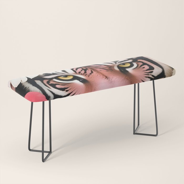 Miss Me? Tiger Portrait, Jungle Pose Tropical Nature Wildlife, Animals Wild Forest Eyes, Close-up Leopard Panther Cheetah Cats Pink Mixed Media Bench Gallery Image 1