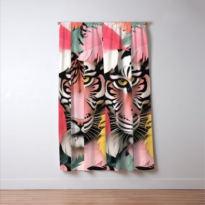 Miss Me? Tiger Portrait, Jungle Pose Tropical Nature Wildlife, Animals Wild Forest Eyes, Close-up Leopard Panther Cheetah Cats Pink Mixed Media Window Curtain Gallery Image 3
