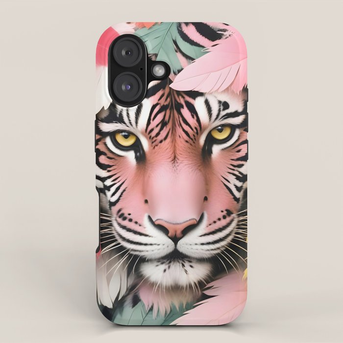 Miss Me? Tiger Portrait, Jungle Pose Tropical Nature Wildlife, Animals Wild Forest Eyes, Close-up Leopard Panther Cheetah Cats Pink Mixed Media iPhone Case Gallery Image 1