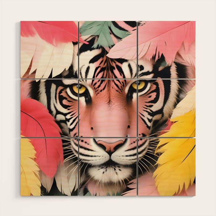 Miss Me? Tiger Portrait, Jungle Pose Tropical Nature Wildlife, Animals Wild Forest Eyes, Close-up Leopard Panther Cheetah Cats Pink Mixed Media Wood Wall Art Gallery Image 1