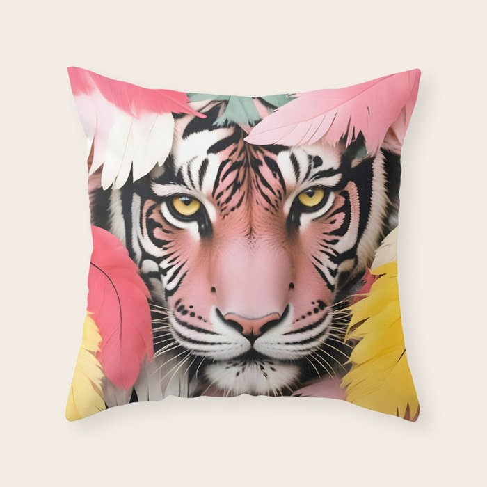 Miss Me? Tiger Portrait, Jungle Pose Tropical Nature Wildlife, Animals Wild Forest Eyes, Close-up Leopard Panther Cheetah Cats Pink Mixed Media Throw Pillow Gallery Image 1
