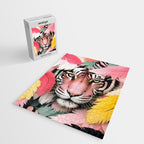 Miss Me? Tiger Portrait, Jungle Pose Tropical Nature Wildlife, Animals Wild Forest Eyes, Close-up Leopard Panther Cheetah Cats Pink Mixed Media Jigsaw Puzzle Gallery Image 2