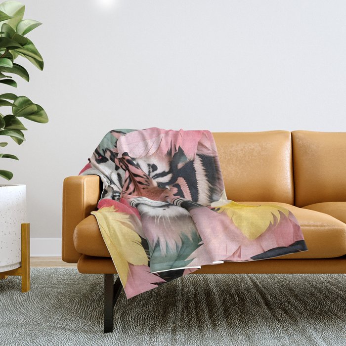 Miss Me? Tiger Portrait, Jungle Pose Tropical Nature Wildlife, Animals Wild Forest Eyes, Close-up Leopard Panther Cheetah Cats Pink Mixed Media Throw Blanket Gallery Image 1