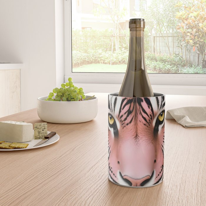 Miss Me? Tiger Portrait, Jungle Pose Tropical Nature Wildlife, Animals Wild Forest Eyes, Close-up Leopard Panther Cheetah Cats Pink Mixed Media Wine Chiller Gallery Image 4