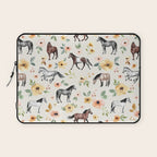 Horses and Flowers, Sunrise Floral, Cream, Horse Print, Horse Illustration, Pink and Yellow, Equestrian, Little Girls Laptop Sleeve Gallery Image 1